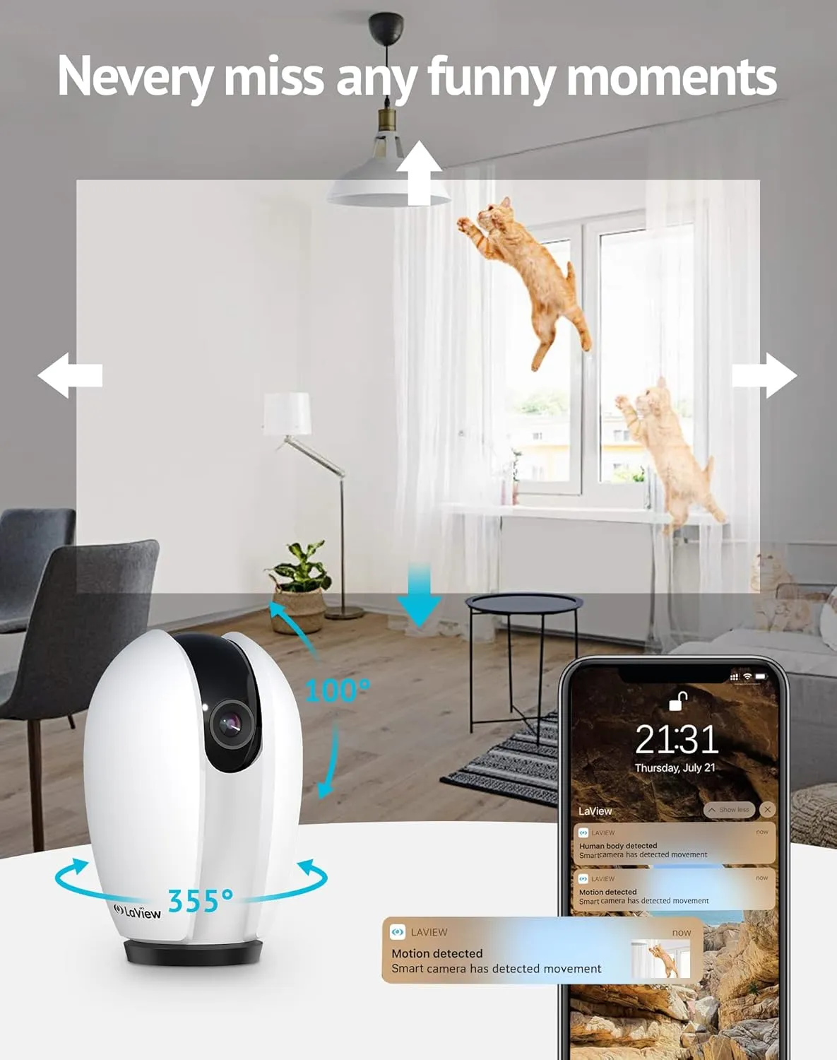 LaView 2k Pet Camera Security Cameras Starlight Color Night Vision, 4MP Cameras for Home Security with Motion Detection, Two-Way Audio, Indoor WiFi Camera for Baby/Pet, Alexa, USA Cloud Service,2pack