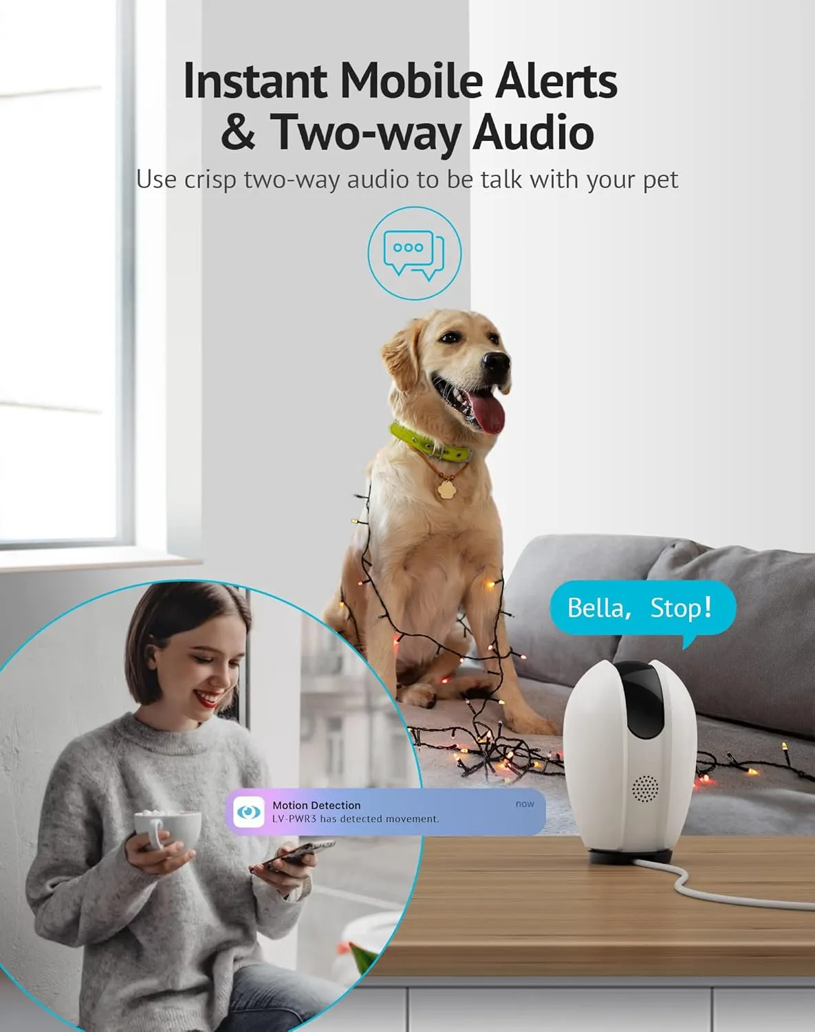LaView Indoor Security Camera, Baby Monitor with Sound/Motion Detection and Night Vision,WiFi Camera Home Pet Dog Surveillance Camera with App,Two-Way Audio,360-degree IP Camera Work with Alexa