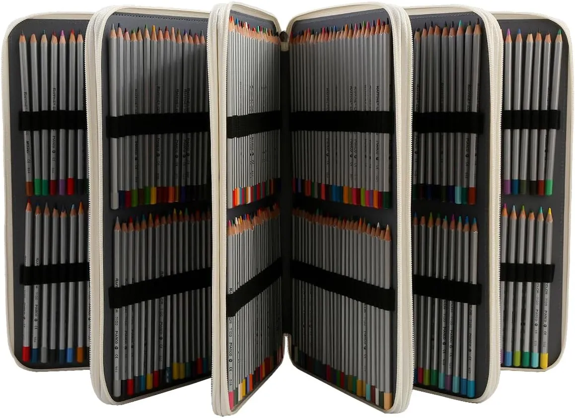 Lbxgap 500 Individual-Slot Colored Pencil Organizer with Zipper - Fabric Art Storage Bag for Painters and Artists (Small Slots,White)