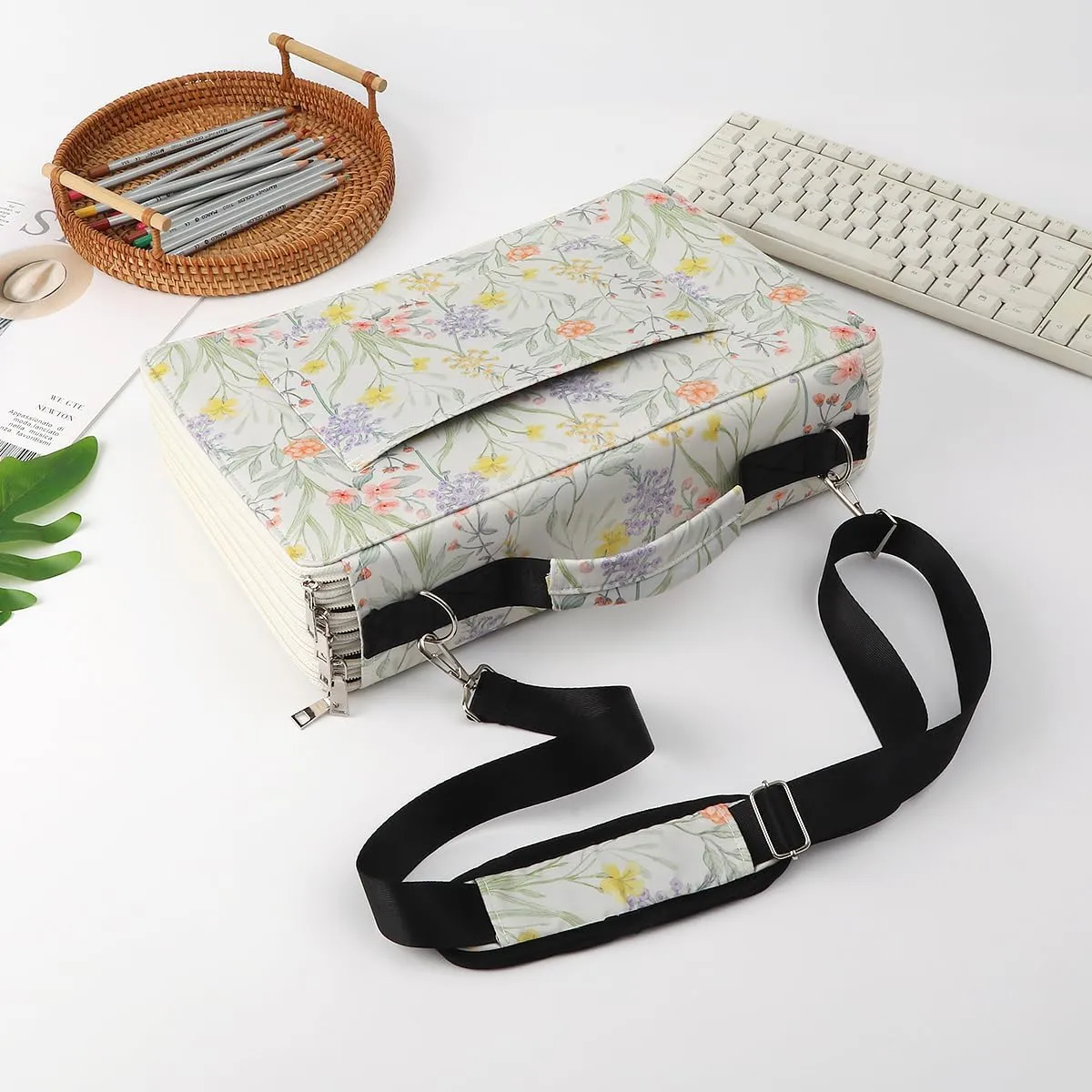Lbxgap 500 Individual-Slot Colored Pencil Organizer with Zipper - Fabric Art Storage Bag for Painters and Artists (Small Slots,White)