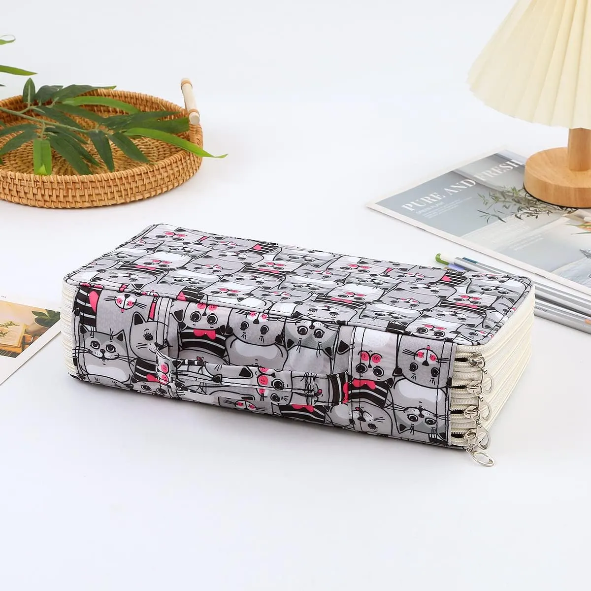 Lbxgap Colored Pencil Case- 300 Individual Slots Pencil Holder Pencil Bag Large Capacity Pencil Organizer with Handle Strap Handy Colored Pencil Box with Printing Pattern