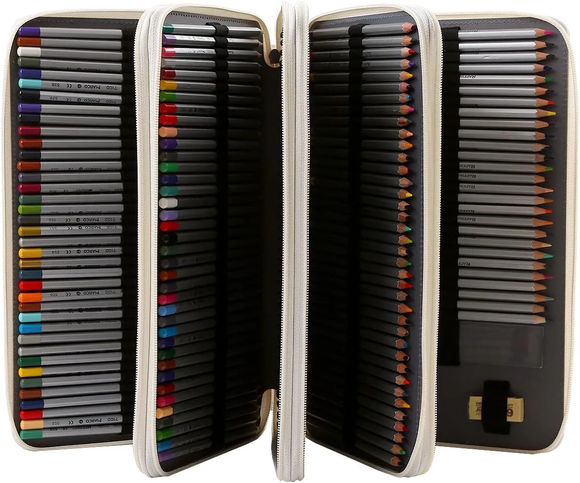 Lbxgap Colored Pencil Case- 300 Individual Slots Pencil Holder Pencil Bag Large Capacity Pencil Organizer with Handle Strap Handy Colored Pencil Box with Printing Pattern