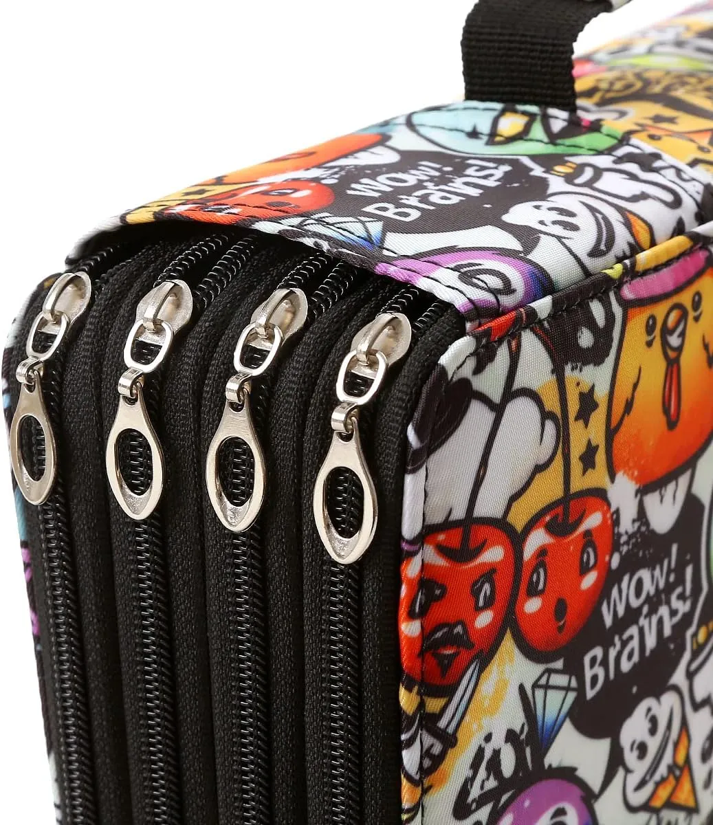 Lbxgap Colored Pencil Case- 300 Individual Slots Pencil Holder Pencil Bag Large Capacity Pencil Organizer with Handle Strap Handy Colored Pencil Box with Printing Pattern