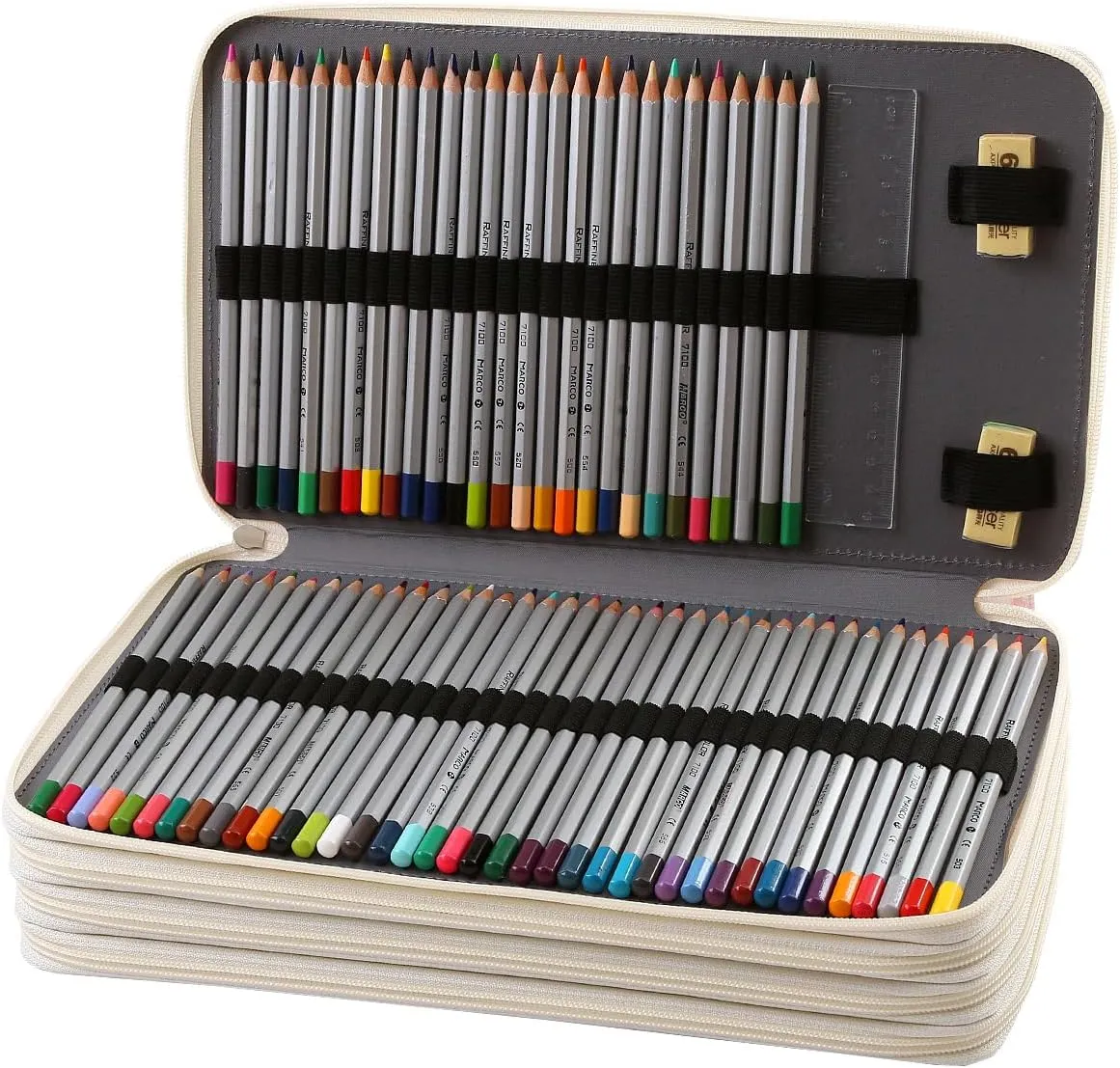Lbxgap Colored Pencil Case- 300 Individual Slots Pencil Holder Pencil Bag Large Capacity Pencil Organizer with Handle Strap Handy Colored Pencil Box with Printing Pattern