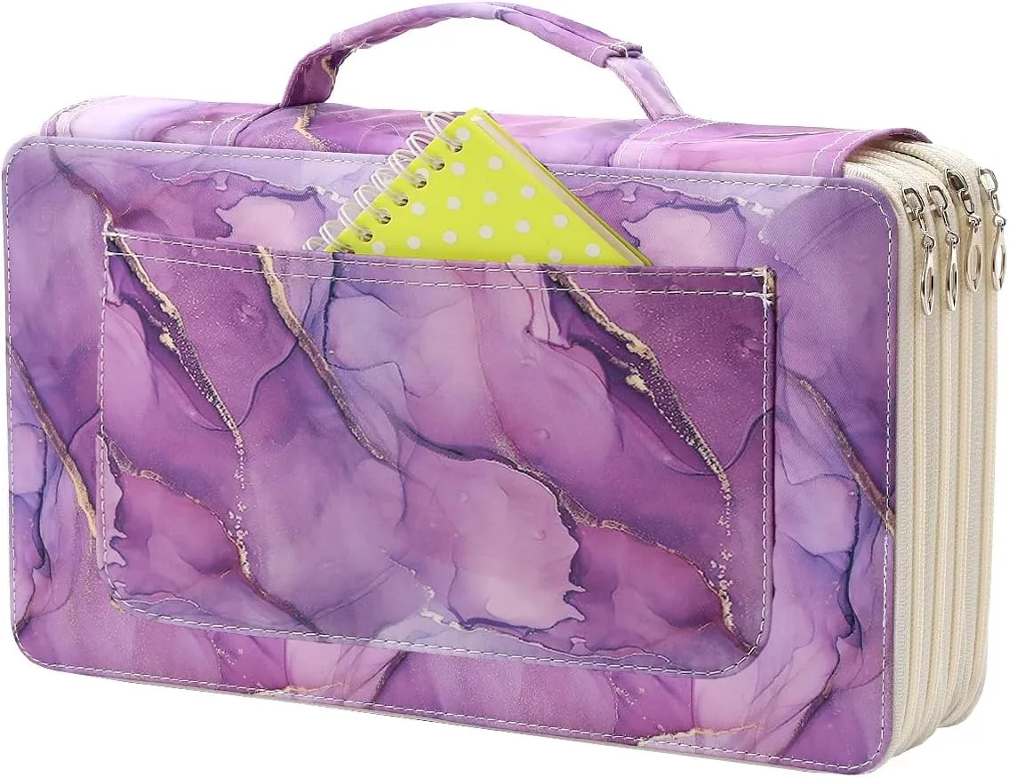 Lbxgap Colored Pencil Case- 300 Individual Slots Pencil Holder Pencil Bag Large Capacity Pencil Organizer with Handle Strap Handy Colored Pencil Box with Printing Pattern
