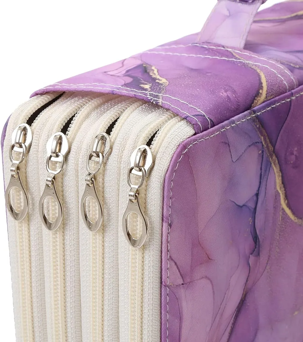 Lbxgap Colored Pencil Case- 300 Individual Slots Pencil Holder Pencil Bag Large Capacity Pencil Organizer with Handle Strap Handy Colored Pencil Box with Printing Pattern