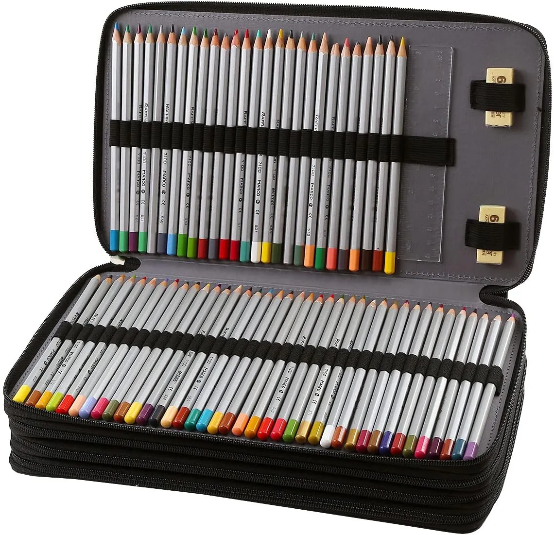 Lbxgap Colored Pencil Case- 300 Individual Slots Pencil Holder Pencil Bag Large Capacity Pencil Organizer with Handle Strap Handy Colored Pencil Box with Printing Pattern
