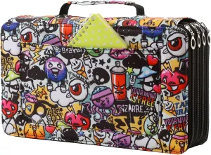 Lbxgap Colored Pencil Case- 300 Individual Slots Pencil Holder Pencil Bag Large Capacity Pencil Organizer with Handle Strap Handy Colored Pencil Box with Printing Pattern