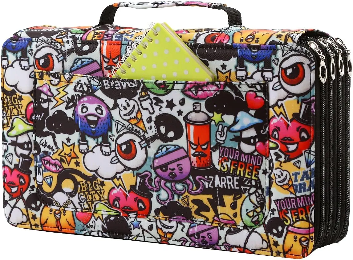 Lbxgap Colored Pencil Case- 300 Individual Slots Pencil Holder Pencil Bag Large Capacity Pencil Organizer with Handle Strap Handy Colored Pencil Box with Printing Pattern