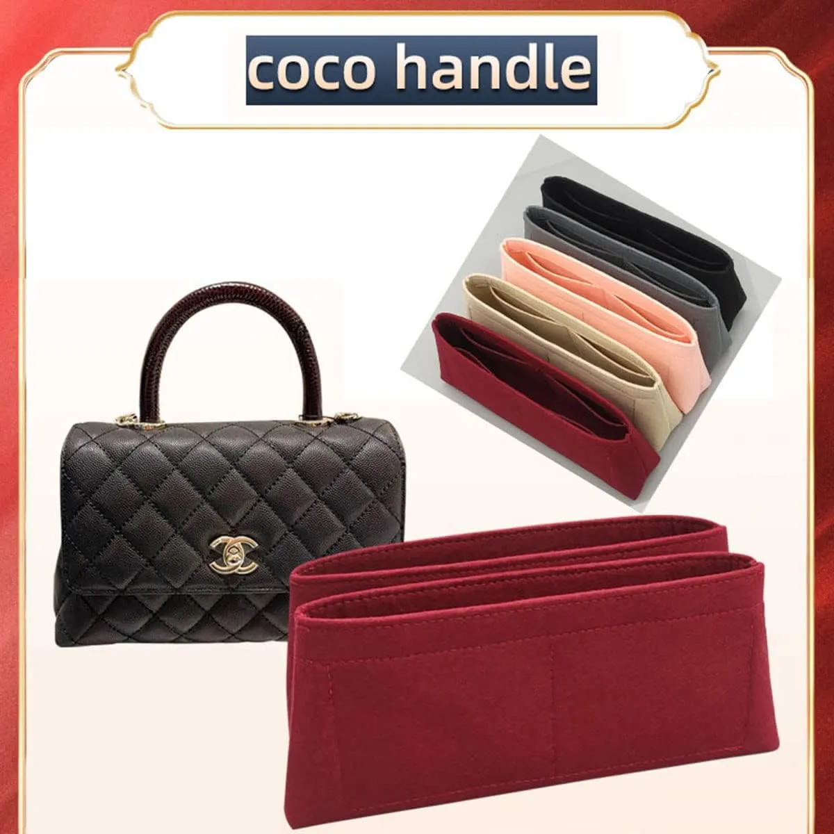 Lckaey Bag Organizer For coco handle large bag organizer Felt insert 2020Claret-L