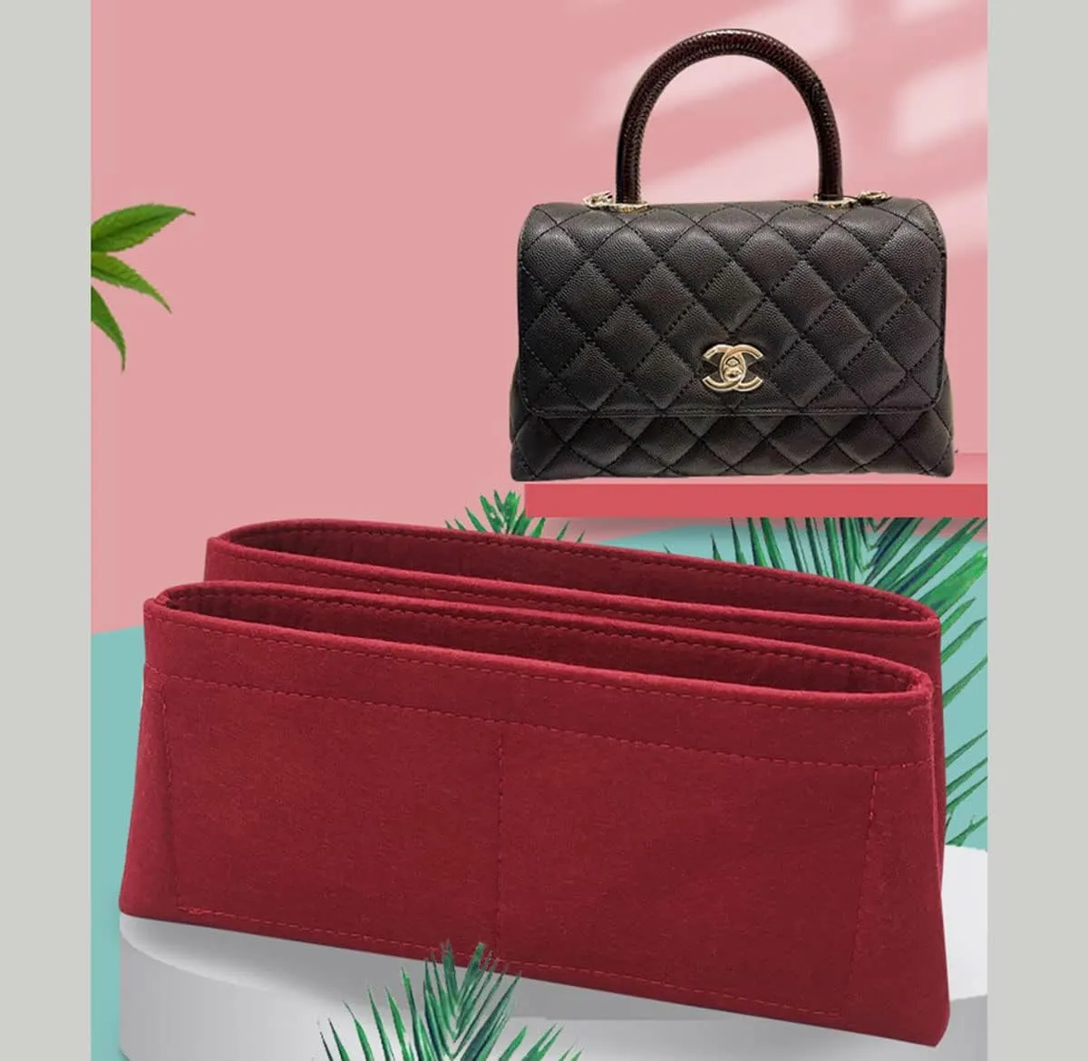 Lckaey Bag Organizer For coco handle large bag organizer Felt insert 2020Claret-L