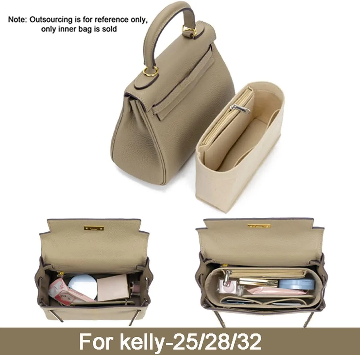 Lckaey Bag Organizer for kelly insert 28 bags Purse organizer1011grey-M