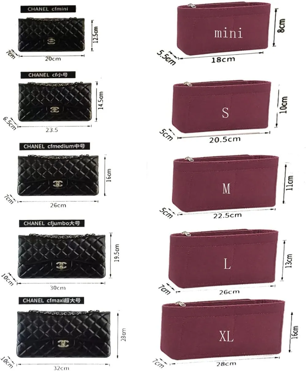 Lckaey Bag Organizer Insert for Classic Flap mini bag Shaper Purse Insert - Premium Handbag Felt Organizer 2009Claret-mini