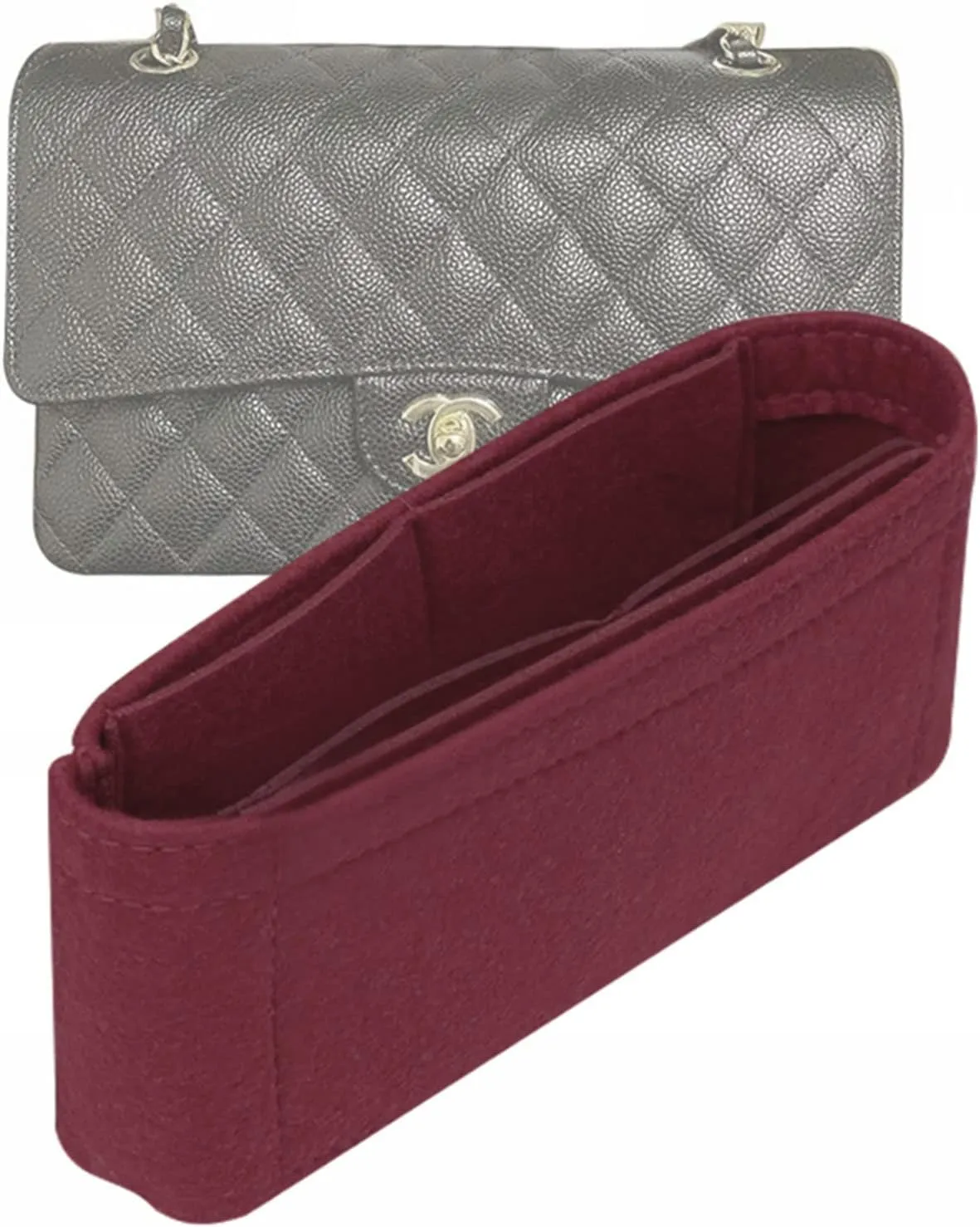 Lckaey Bag Organizer Insert for Classic Flap mini bag Shaper Purse Insert - Premium Handbag Felt Organizer 2009Claret-mini
