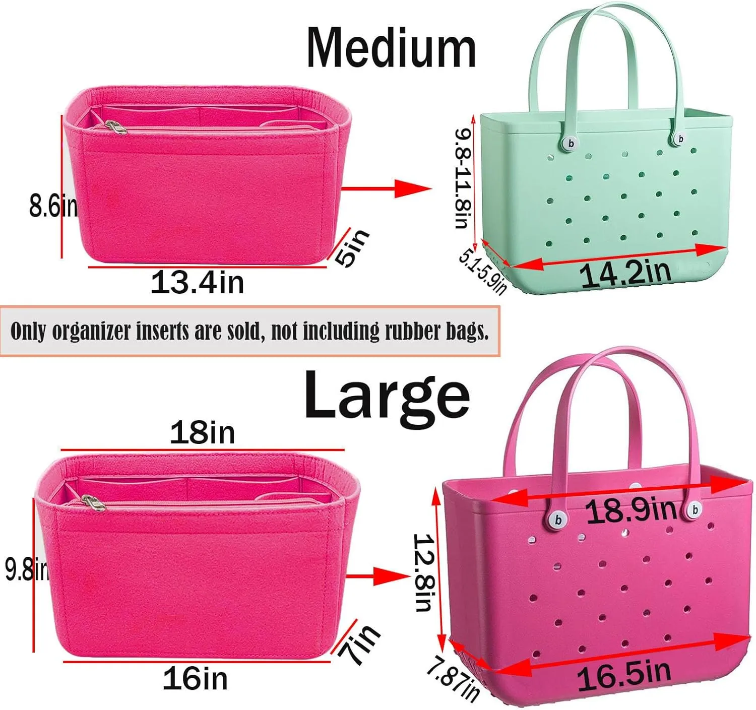 Lckaey Beach Bag Organizer for bogg bag Large Organizer Storage Bag Organizing divider cooler insert 3018rose-L