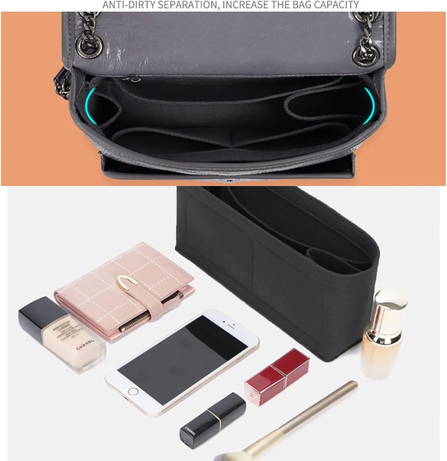 Lckaey Felt Insert Purse Organizer for niki bag 22 28 32 Felt organizer insert 2043black-S