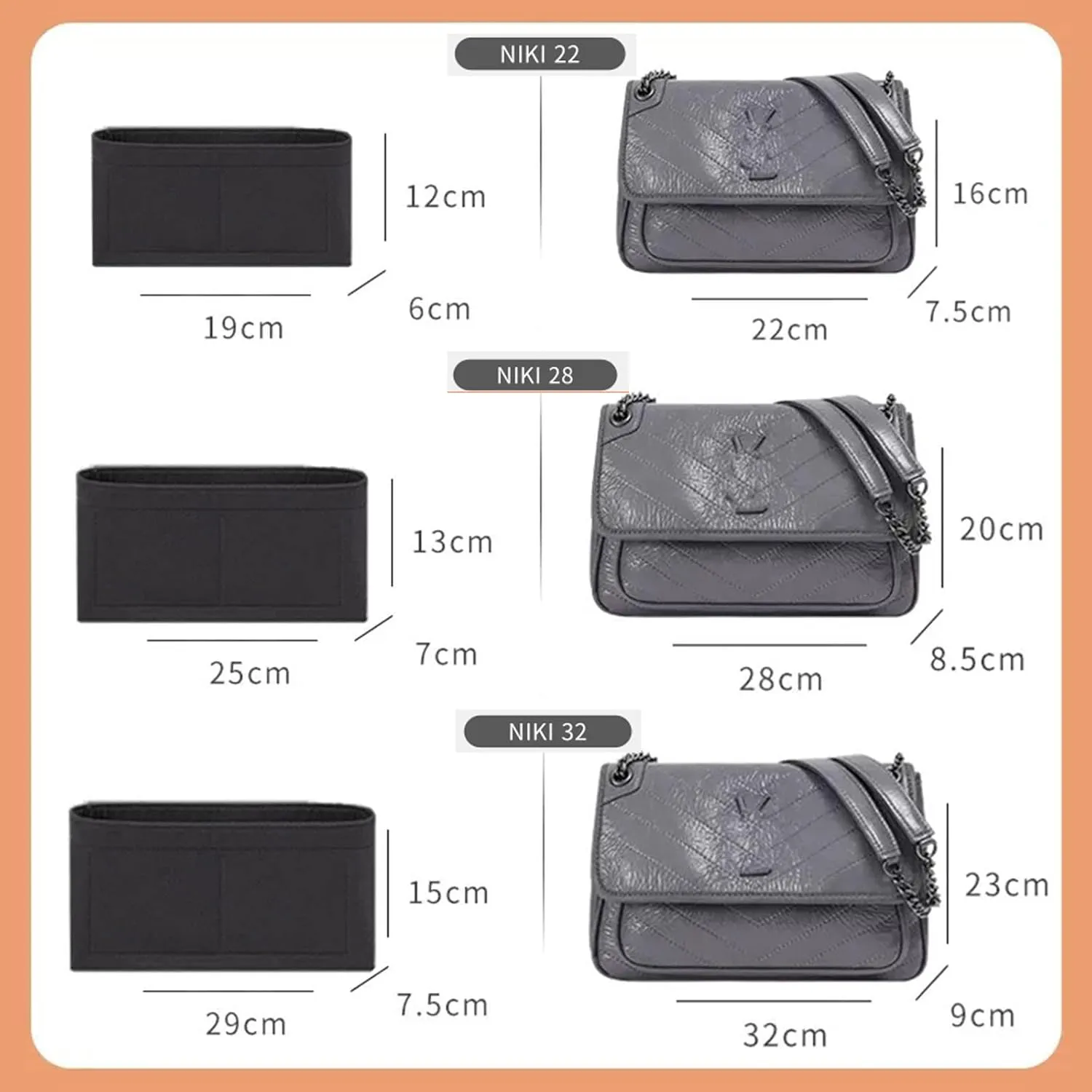 Lckaey Felt Insert Purse Organizer for niki bag 22 28 32 Felt organizer insert 2043black-S
