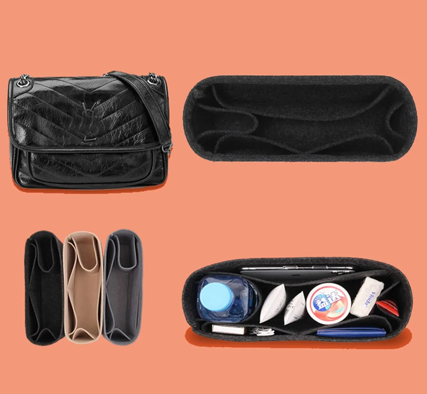 Lckaey Felt Insert Purse Organizer for niki bag 22 28 32 Felt organizer insert 2043black-S
