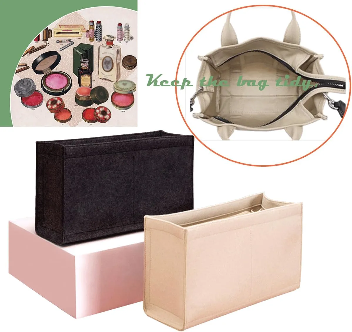 Lckaey purse insert insert for marc jacobs large tote bag tote bag insert organizer 2042black-L