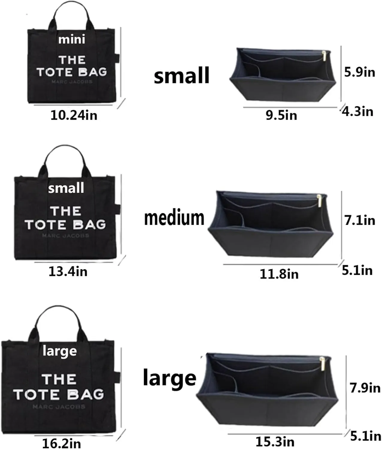 Lckaey purse insert insert for marc jacobs large tote bag tote bag insert organizer 2042black-L
