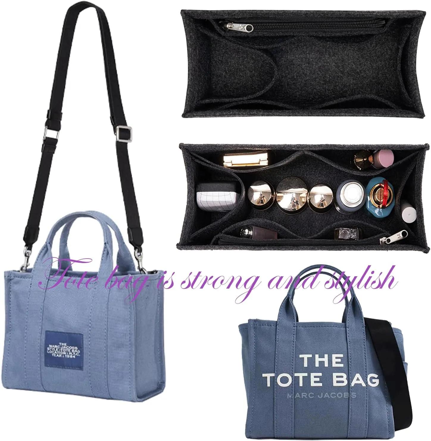 Lckaey purse insert insert for marc jacobs large tote bag tote bag insert organizer 2042black-L