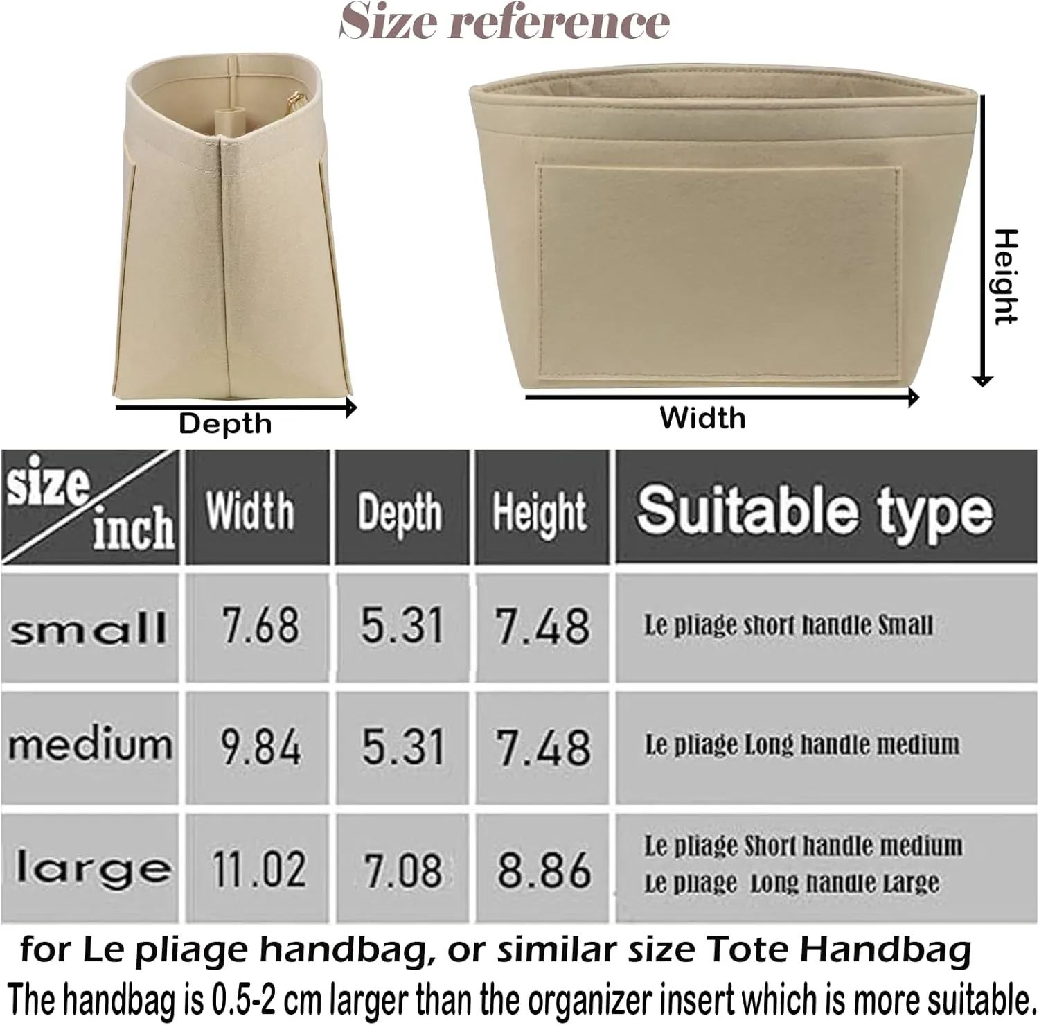 Lckaey Purse Insert Organizer, Bag Organizer, Insert Wallet Organizer for le pliage insert, Premium Felt1014beige-L
