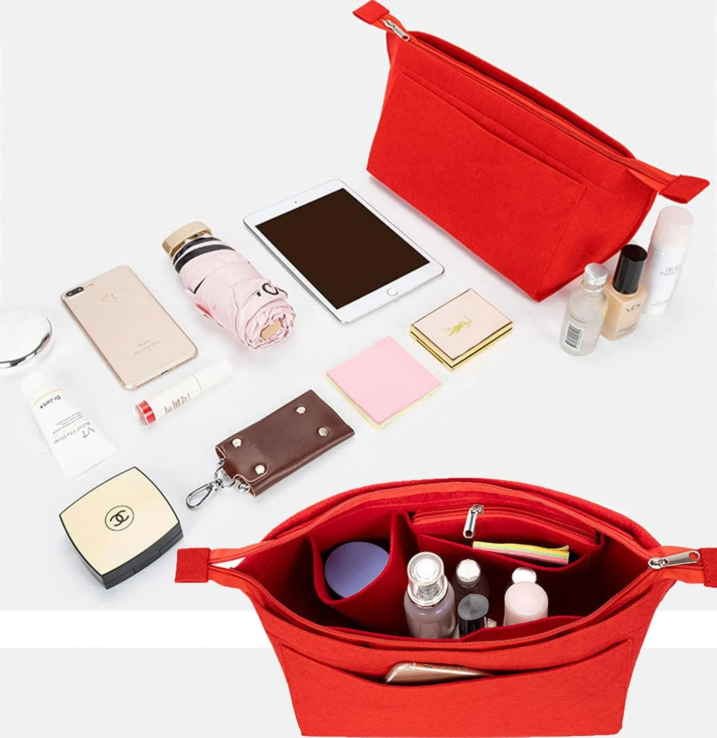 Lckaey Purse Insert Organizer for Neverfull pm Shaper purse Organizer kit insert 1070Claret-S