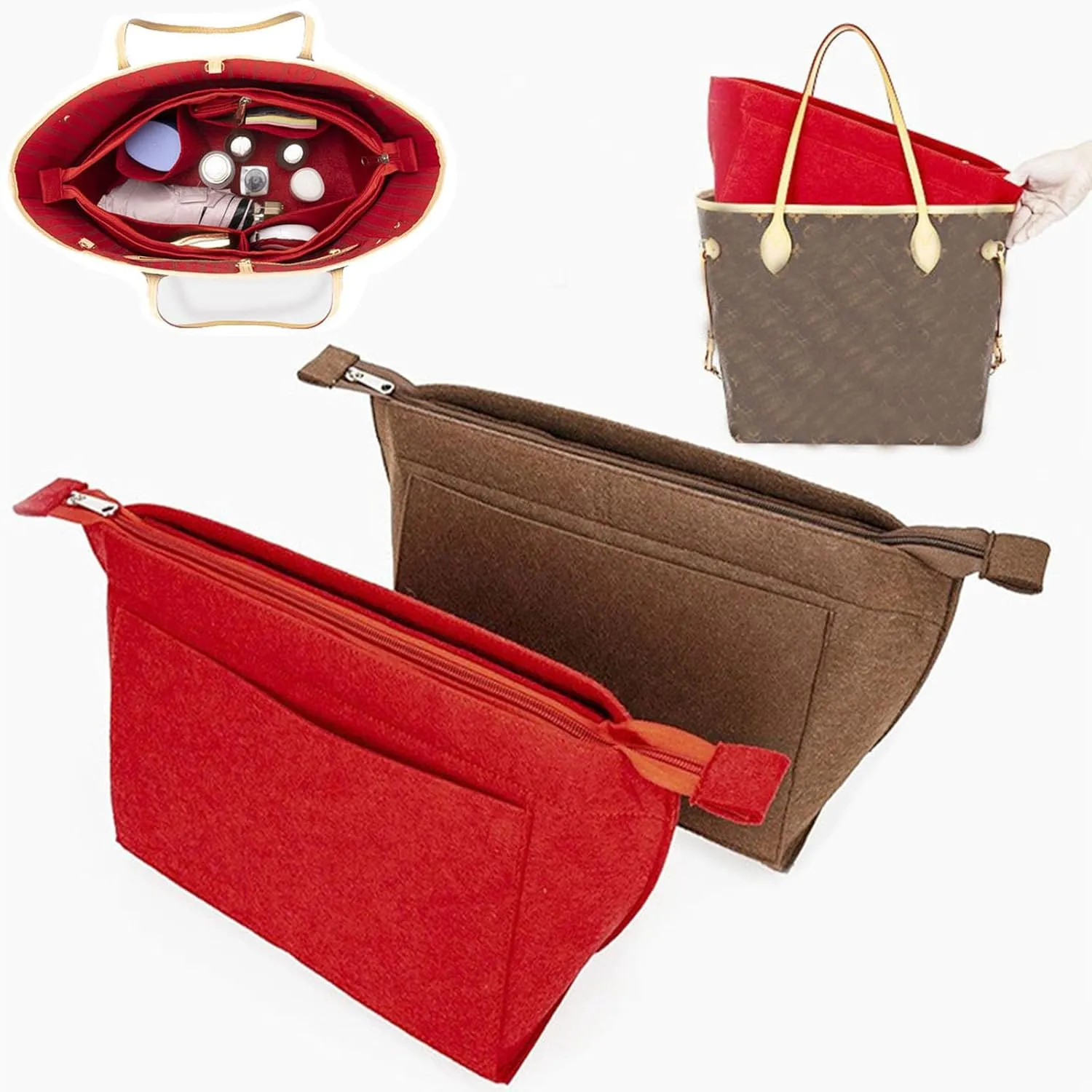 Lckaey Purse Insert Organizer for Neverfull pm Shaper purse Organizer kit insert 1070Claret-S
