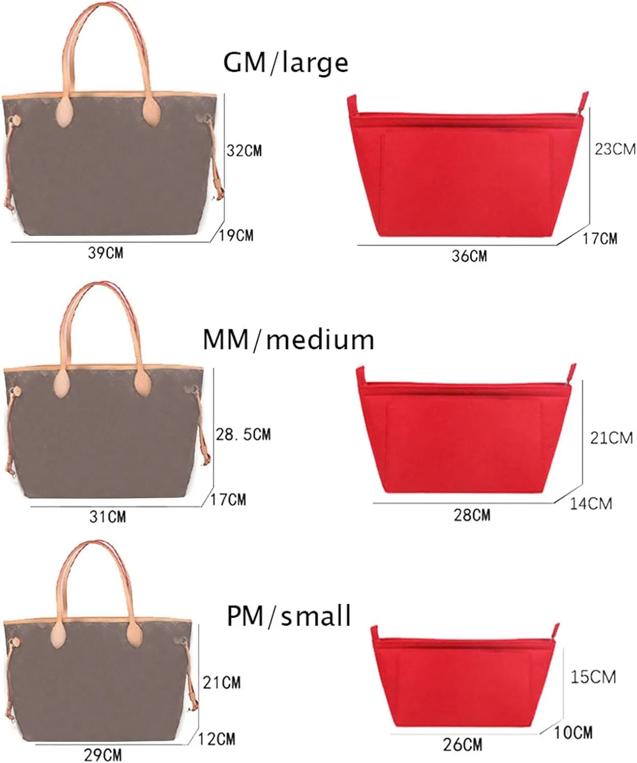 Lckaey Purse Insert Organizer for Neverfull pm Shaper purse Organizer kit insert 1070Claret-S