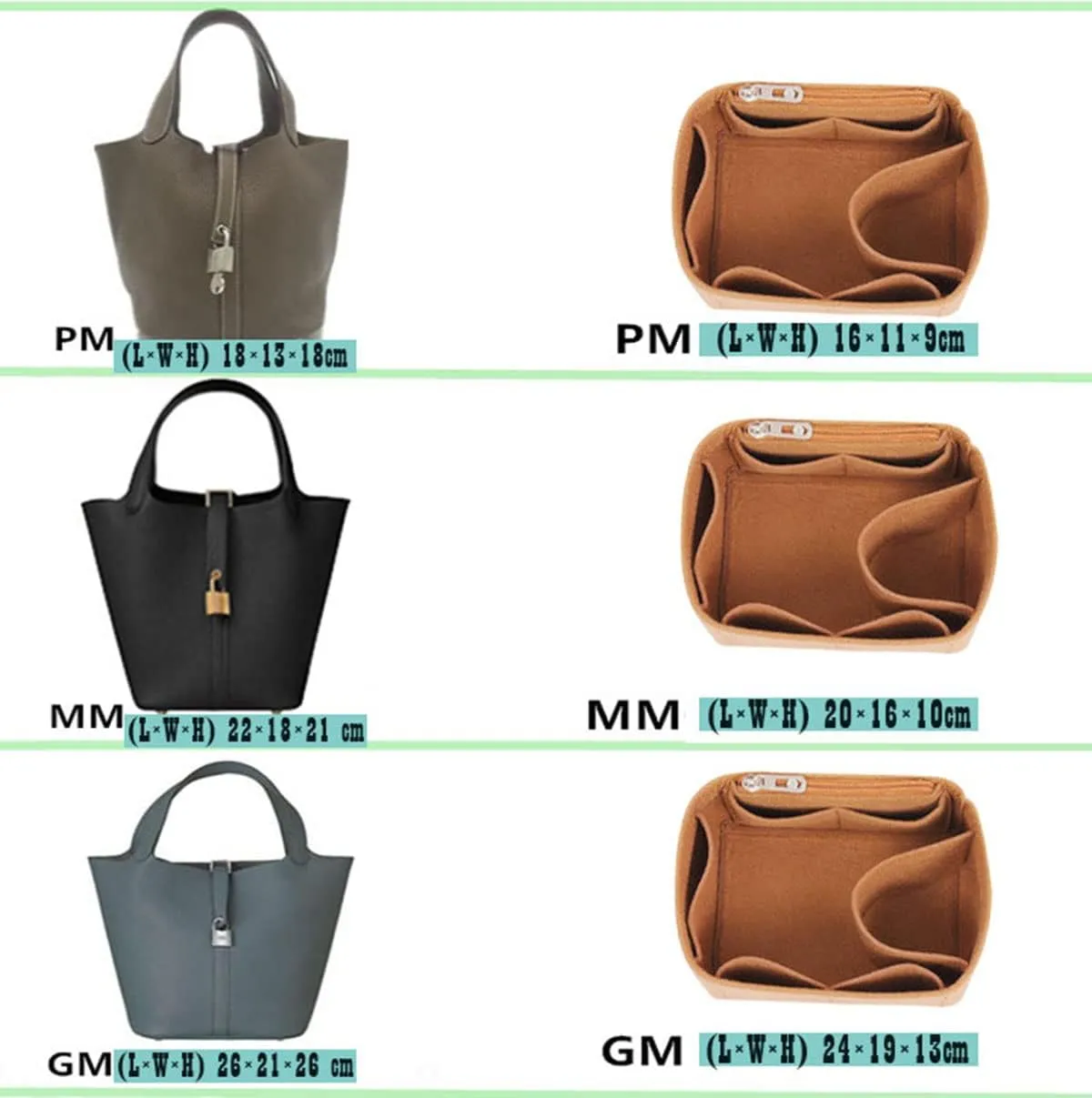 Lckaey Purse Organizer insert for picotin 26 bag organizer 1098camel-L