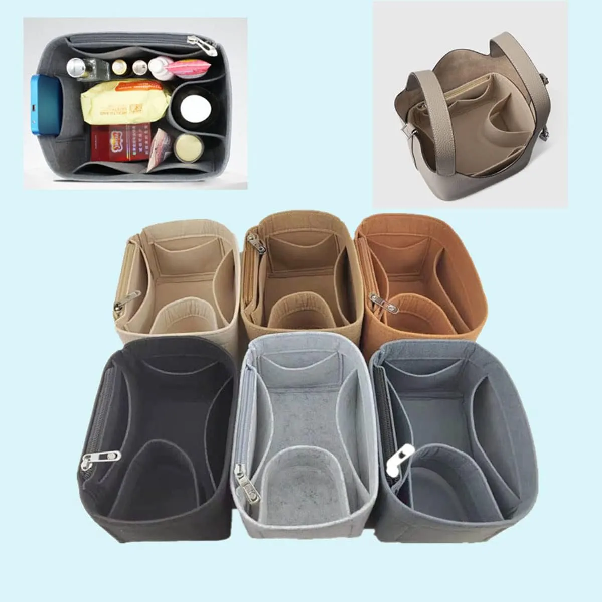 Lckaey Purse Organizer insert for picotin 26 bag organizer 1098camel-L