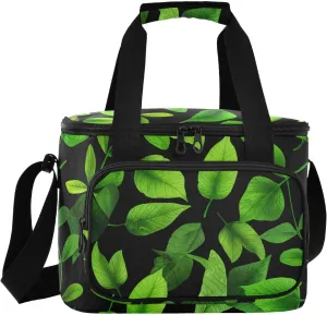Leafy Plant Black Insulated Cooler Bag for Women Men Leakproof 24 Can Camping Car Coolers for Beach Work Road Trip