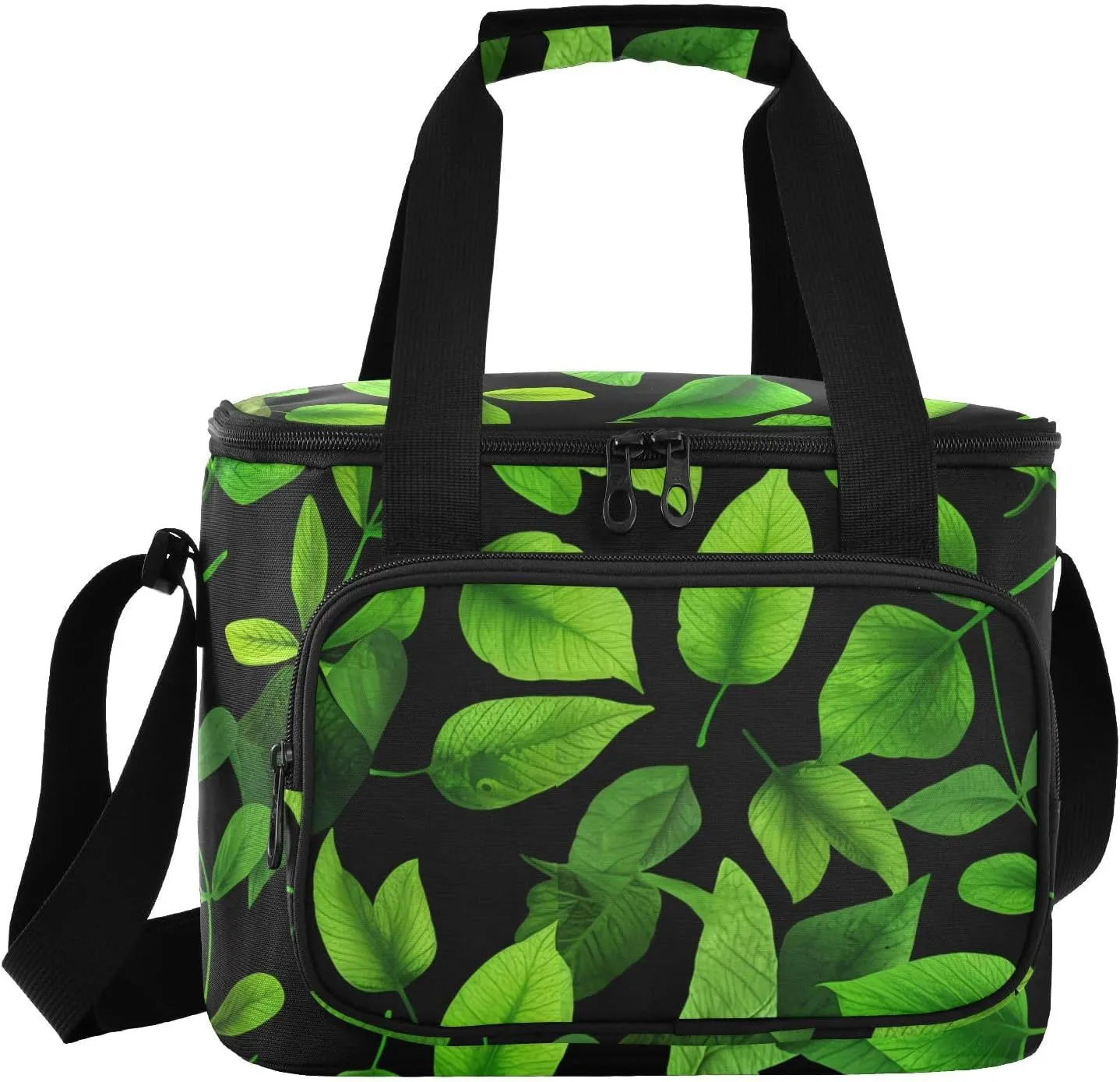 Leafy Plant Black Insulated Cooler Bag for Women Men Leakproof 24 Can Camping Car Coolers for Beach Work Road Trip