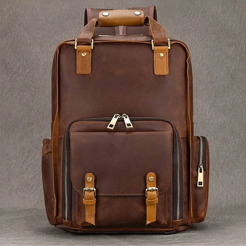Leather Backpack for Camera DSLR Genuine Travel Bag Large