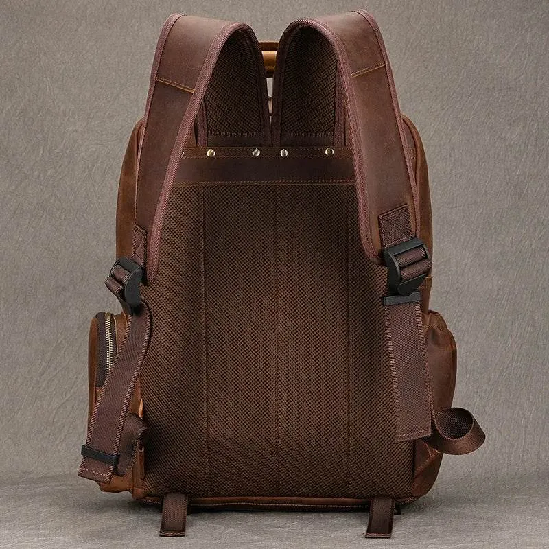 Leather Backpack for Camera DSLR Genuine Travel Bag Large
