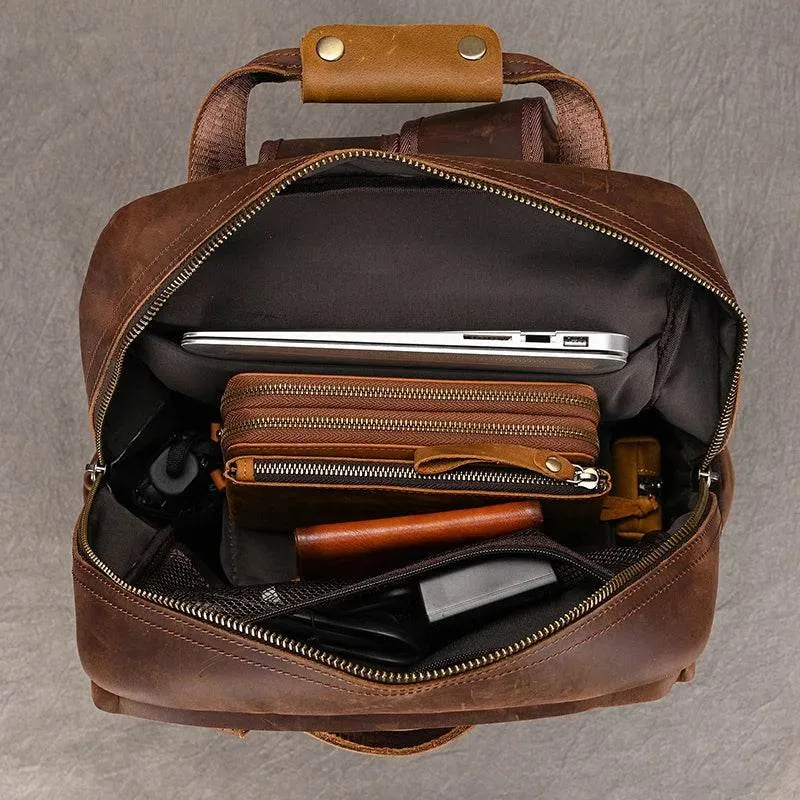 Leather Backpack for Camera DSLR Genuine Travel Bag Large