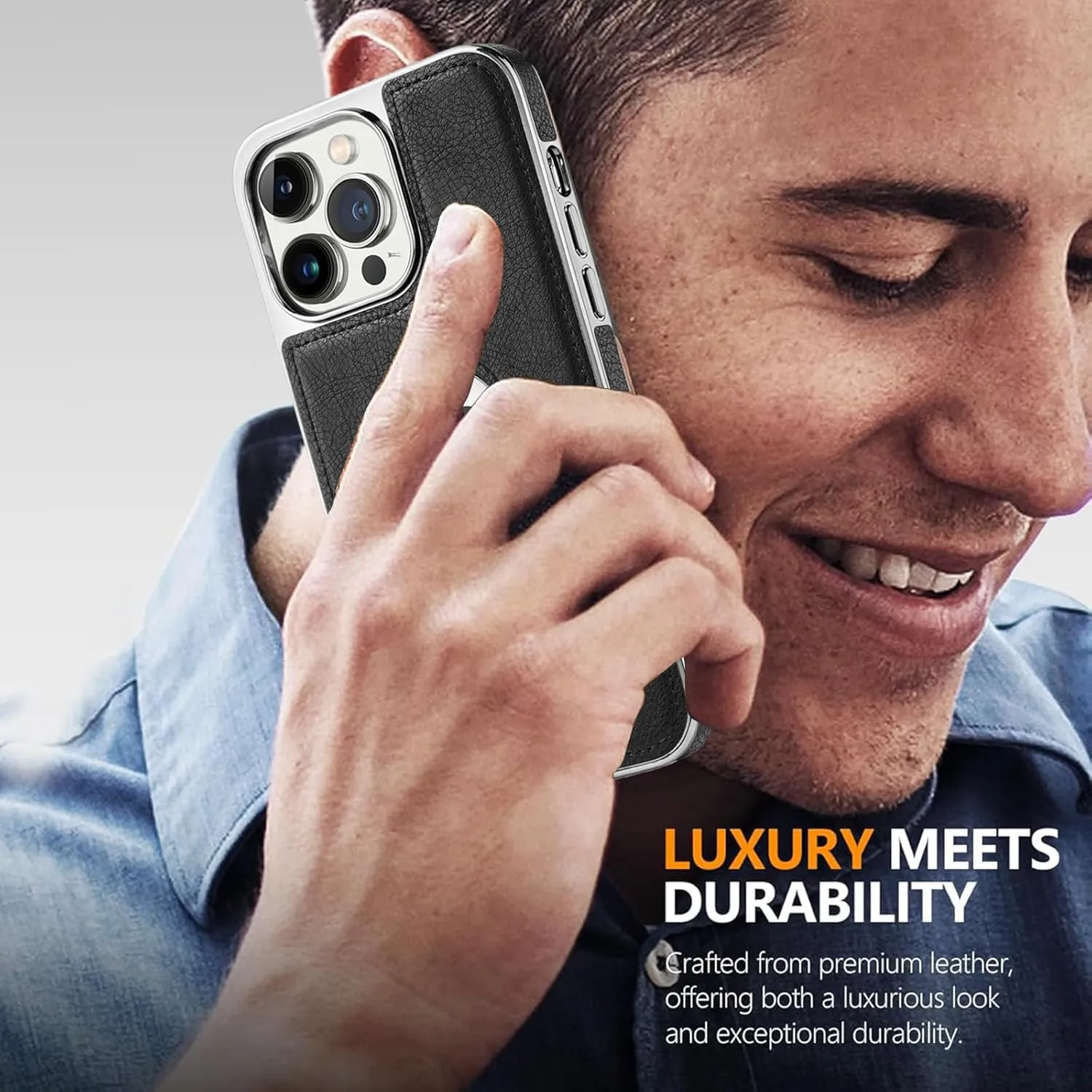 Leather Case for iPhone 16 Pro with Kickstand, 2 Adjustable Stand Modes, Retro Luxury Business Electroplated Edges Military-Grade Drop Protection Slim Back Cover for iPhone 16 Pro (Black)