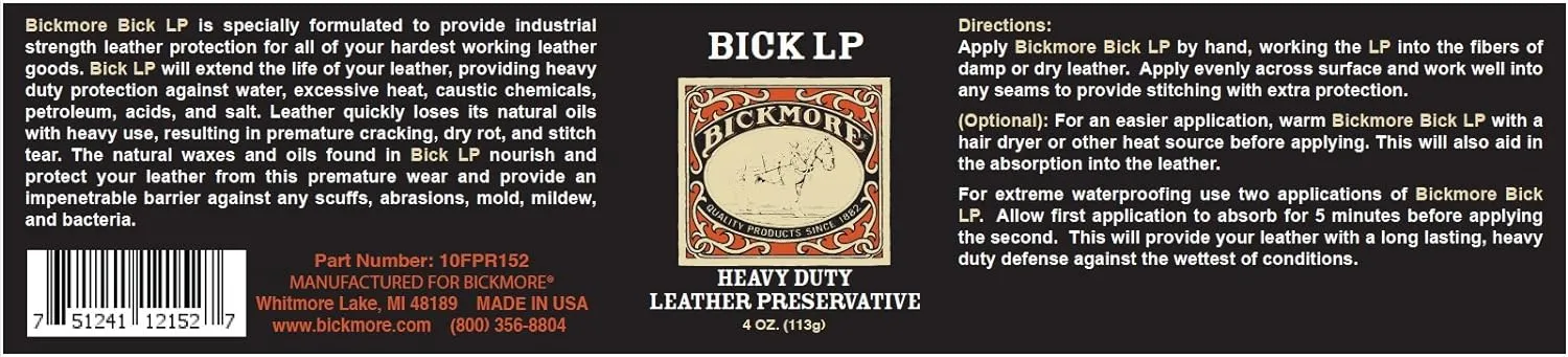 Leather Conditioner, Scratch Repair Bick LP 4oz - Heavy Duty LP Leather Preservative | Leather Protector, Softener and Restorer Balm for Dry, Cracked, and Scratched Leather | Made in USA
