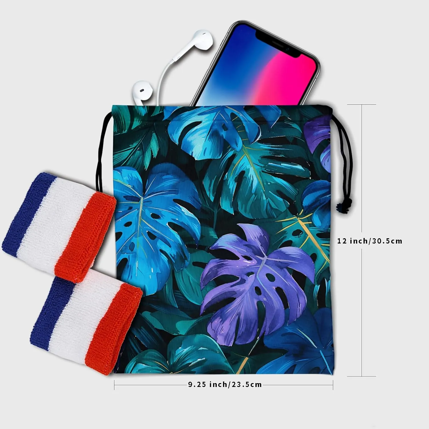 Leaves Gymnastic Grip Bag - Colorful Abstract Art Palm Leave Athlete String Lightweight Gymnastics Grip Bag for Sports