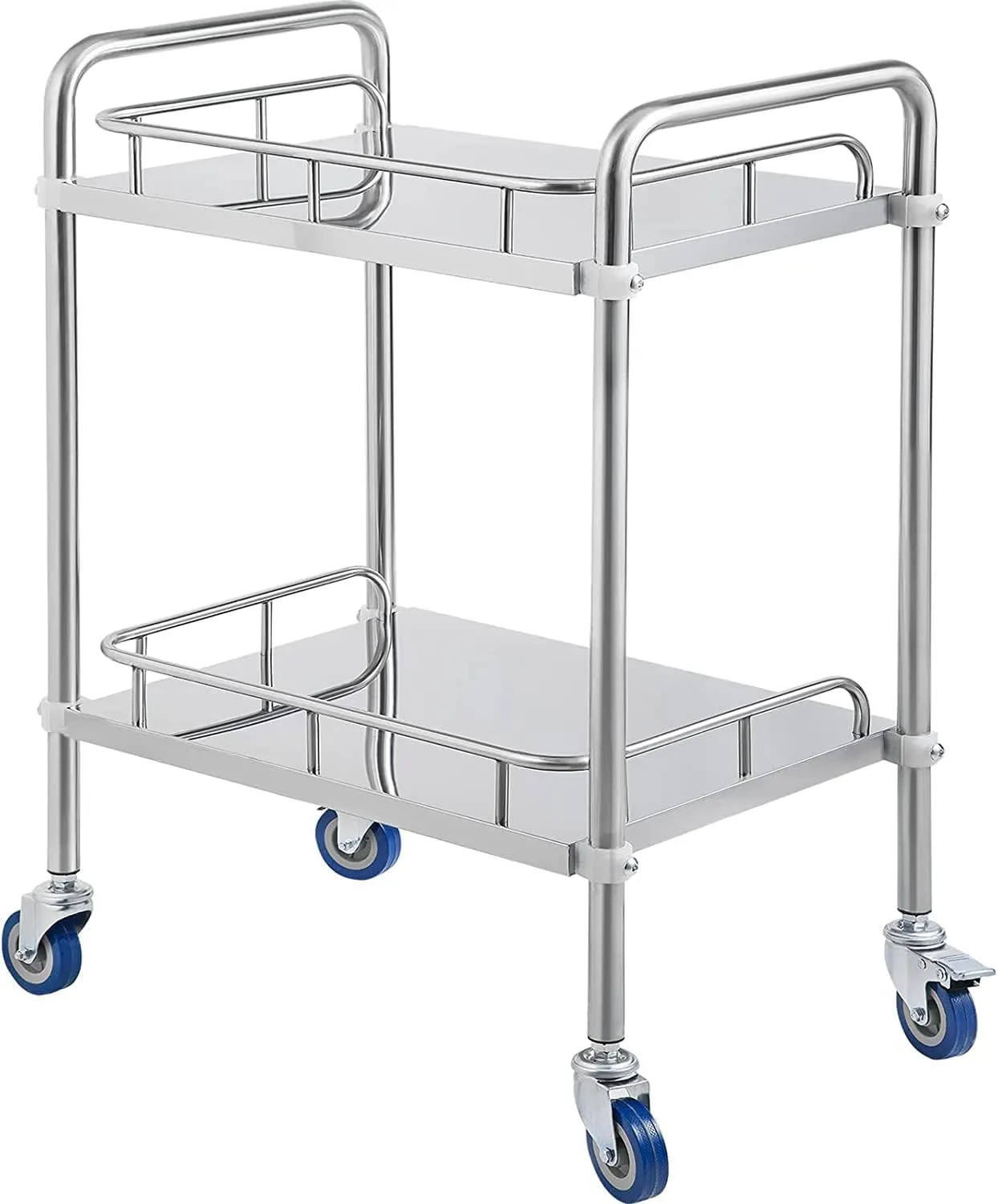 Lesolar Lab Rolling Cart, Stainless Steel Serving Cart 2 Layer Medical Dental Utility Cart with Swivel Wheels Mobile Clinic Cart Laboratory Equipment Metal Rolling Cart for Hospital Restaurant Hotel