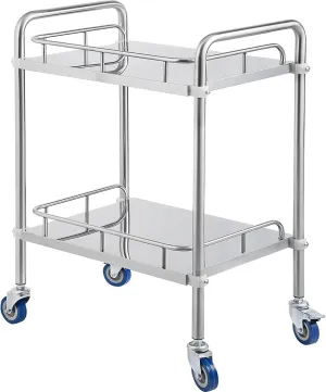 Lesolar Lab Rolling Cart, Stainless Steel Serving Cart 2 Layer Medical Dental Utility Cart with Swivel Wheels Mobile Clinic Cart Laboratory Equipment Metal Rolling Cart for Hospital Restaurant Hotel