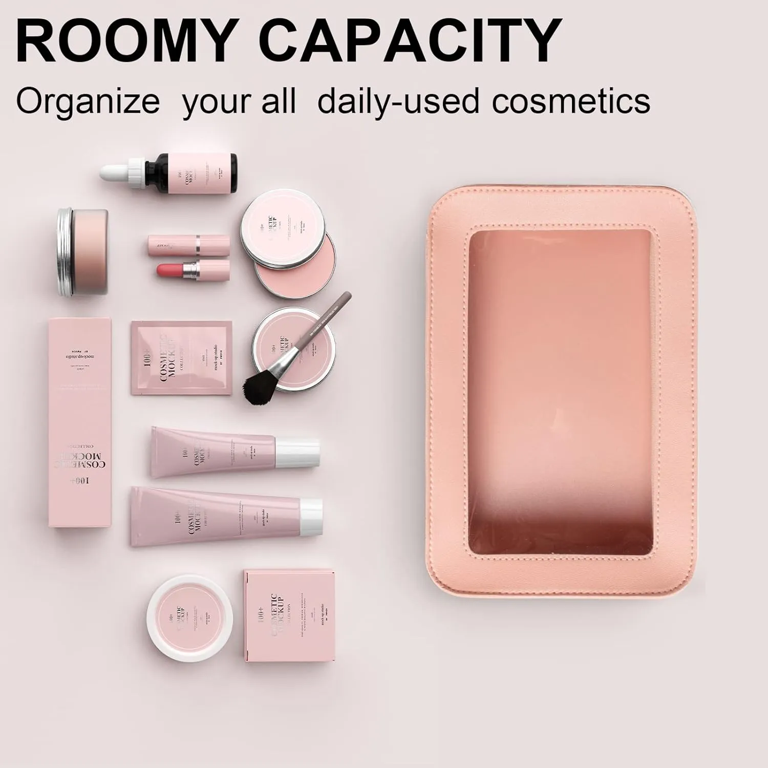 LETGO 2Pack Clear Makeup Bags, TSA Approved Toiletry Bag with Zipper, Clear Makeup Organizer Fit Carry-on Travel Pink Car Accessories Essentials for Women(2Pack-Pink Set)