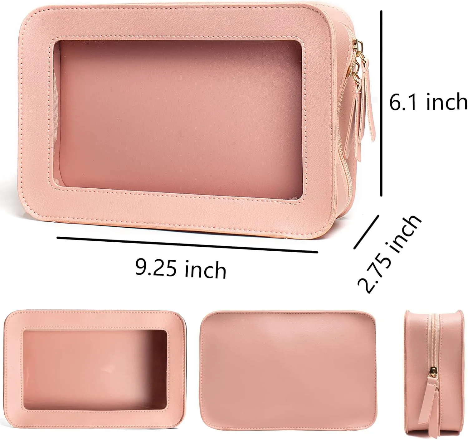 LETGO 2Pack Clear Makeup Bags, TSA Approved Toiletry Bag with Zipper, Clear Makeup Organizer Fit Carry-on Travel Pink Car Accessories Essentials for Women(2Pack-Pink Set)
