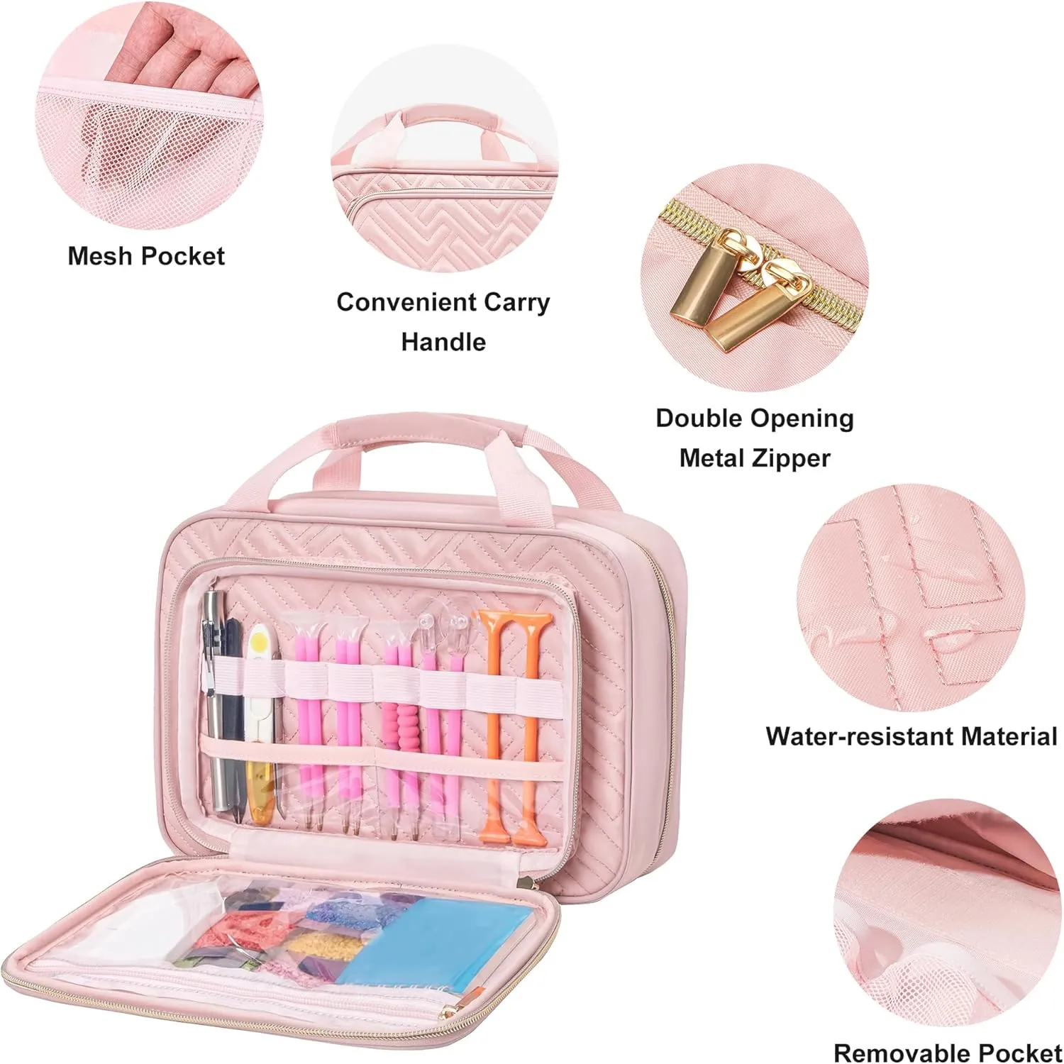 Leudes Diamond Painting Storage Containers, 60 Slots Bead Storage Box for Diamond Art Kits Accessories Organizer Case(Only Bottles and Bag) (Pink-1(60 Jars))