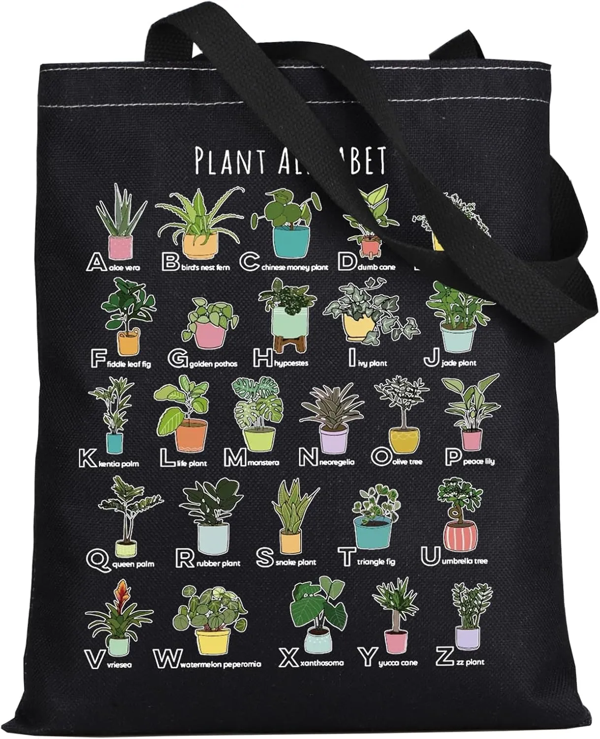LEVLO Funny Plant Alphabet Tote Bag Gardener Gift Botanist Shoulder Bag House Plant Merchandise