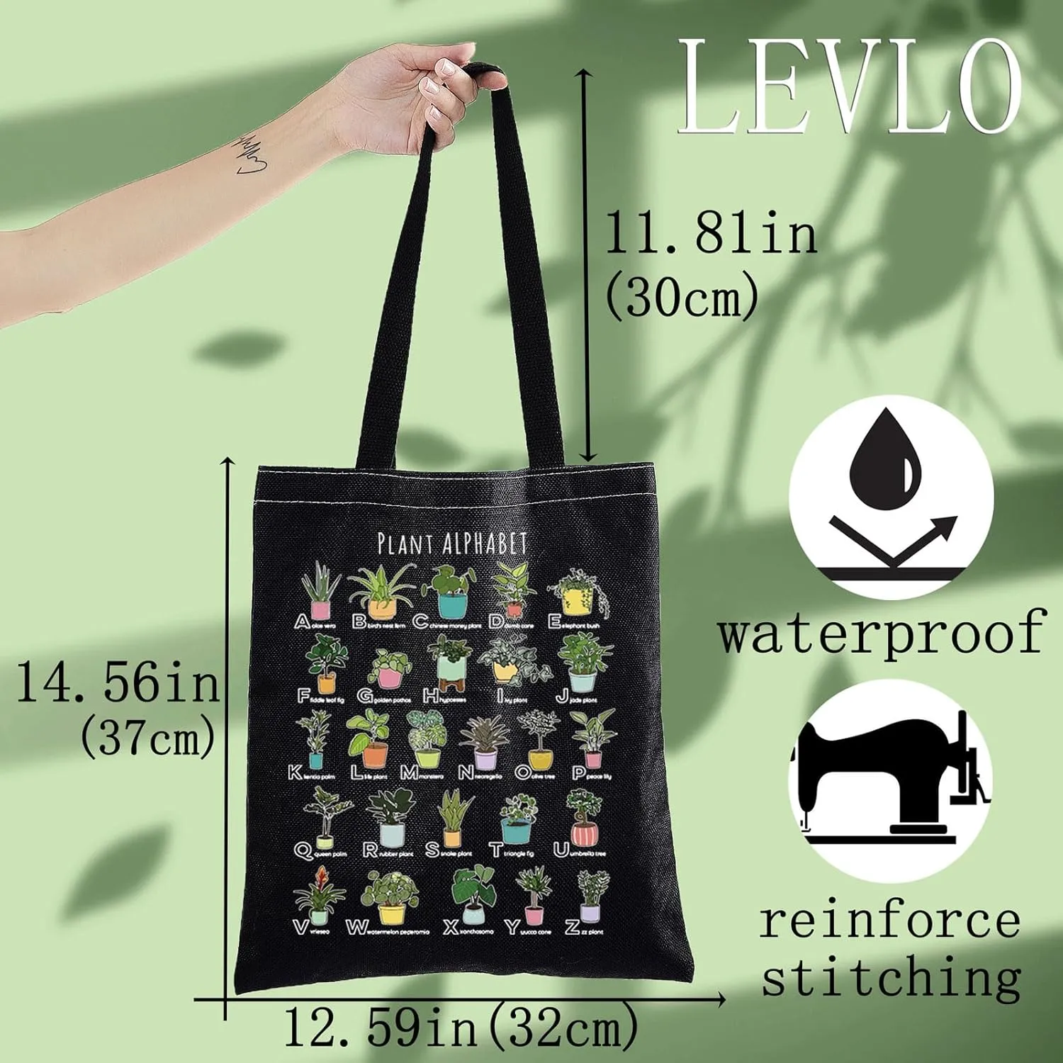 LEVLO Funny Plant Alphabet Tote Bag Gardener Gift Botanist Shoulder Bag House Plant Merchandise