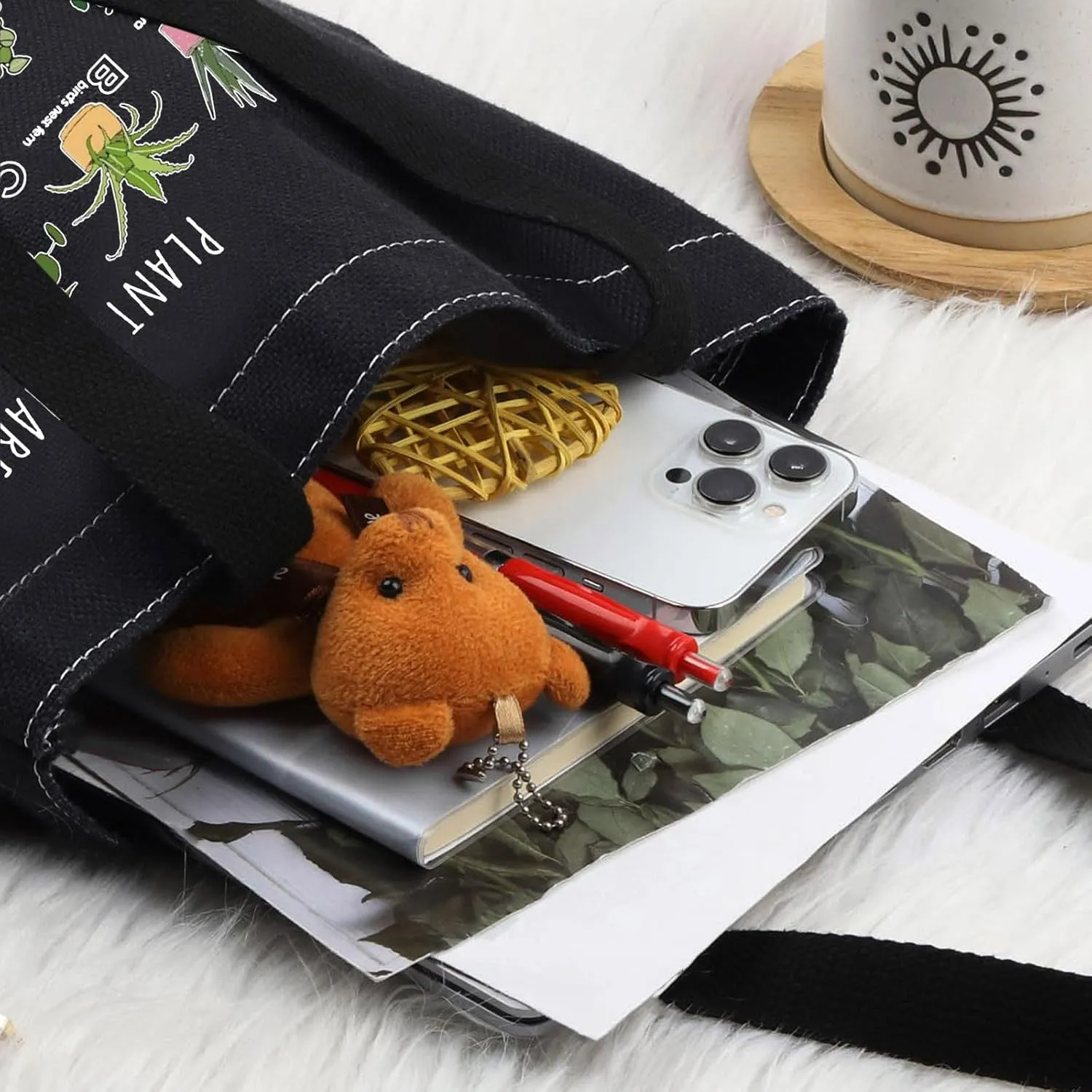 LEVLO Funny Plant Alphabet Tote Bag Gardener Gift Botanist Shoulder Bag House Plant Merchandise
