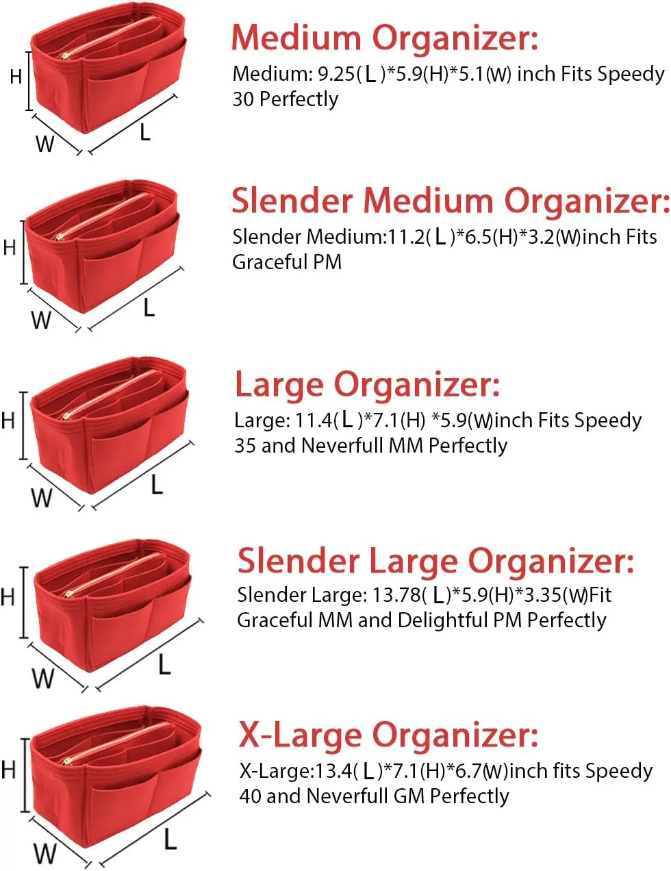 LEXSION Felt Purse Bag Organizer Insert with zipper Bag Tote Shaper Fit Speedy Neverful PM MM