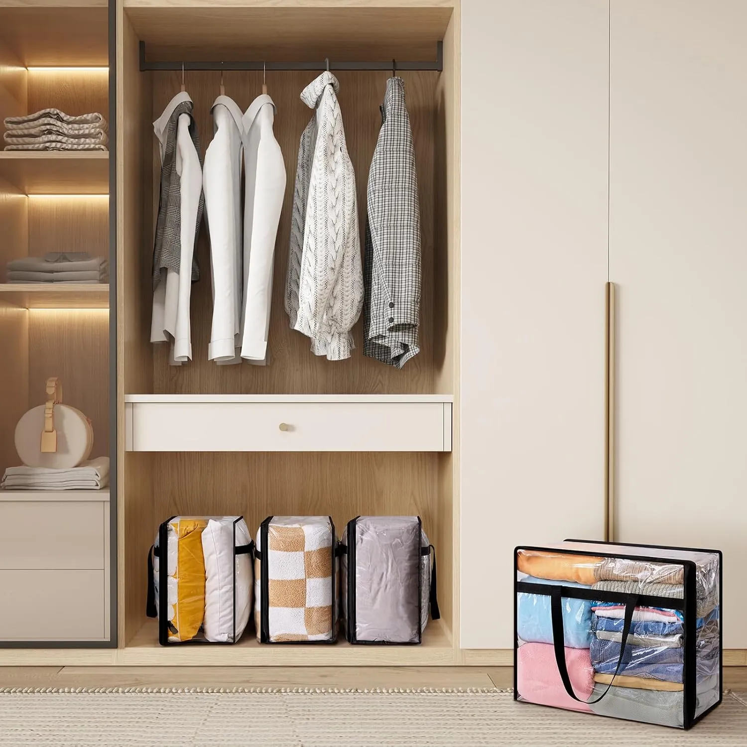 Lifewit 8 Pack Clear Clothes Storage Bags, 40L Plastic Blanket Storage Bag, Vinyl Foldable Moving Bags with Zipper, Closet Organizers and Storage Containers for Bedding, Duvet, Comforter