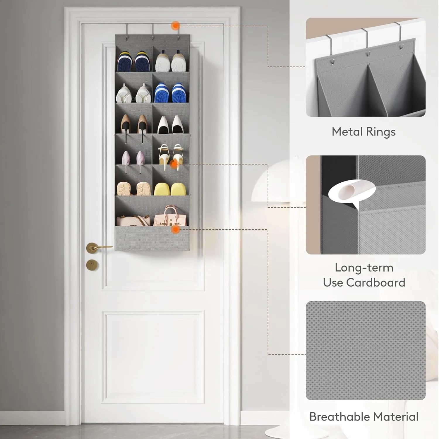 Lifewit Over The Door Shoe Organizers, 4 Packs Hanging Shoe Rack with 11 Pockets, 5 Layers Shoe Holder for Closet Door Storage Includes Boots, Toys, Water Bottles, Daily Necessities, Gray